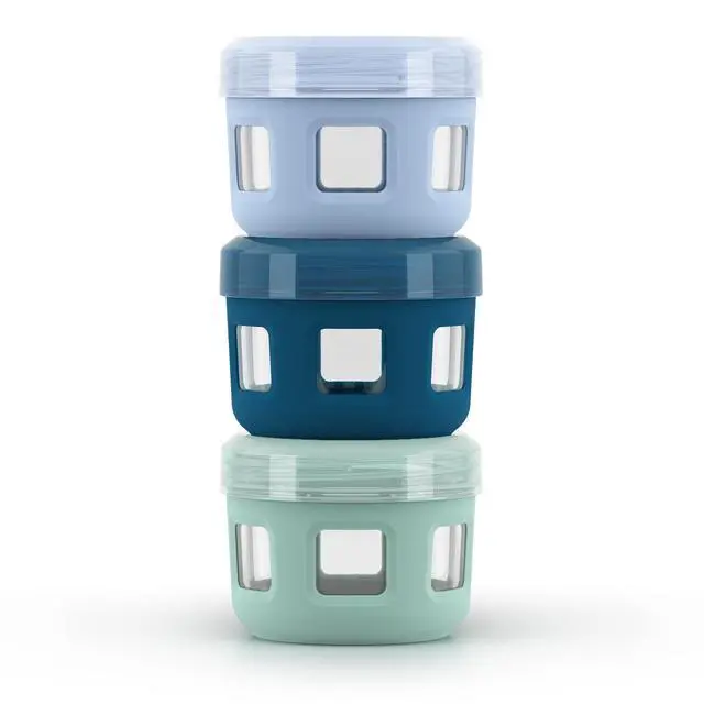 Alt view image 3 of 5 - Ello Duraglass Reusable Glass Condiment Containers with Leak Proof Plastic Lid, 4 oz, Set of 3
