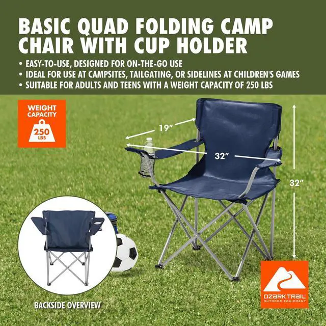 Main image of Ozark Trail Quad Folding Camp Chair with Cup Holder, Dark Blue