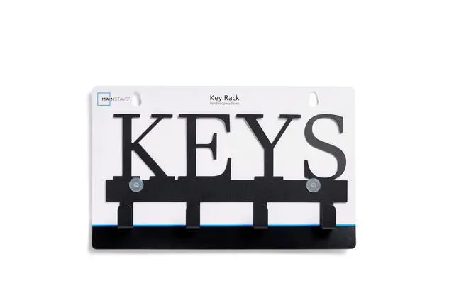 Alt view image 3 of 5 - Mainstays 10 inch Shelf Mail and Key Wall Mount Rack Organizer with 4 Key Hooks for Leashes, Keychains, 2 lbs Capacity, Black, 1 Pack