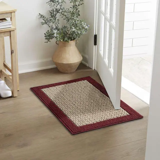 Main image of Mainstays Farmhouse Faux Sisal Olefin Red Border Indoor Accent Rug, 1'8"x2'6"