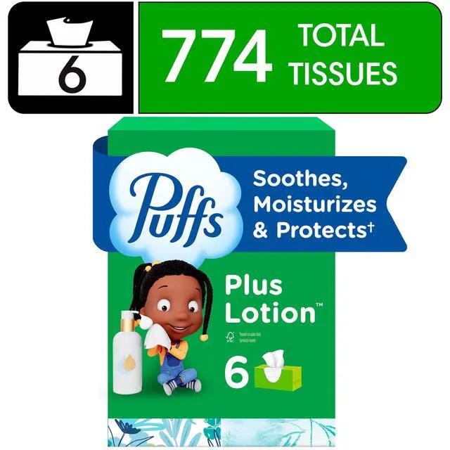 Alt view image 2 of 7 - Puffs Plus Lotion Facial Tissue, 6 Family Boxes, 124 Tissues Per Box