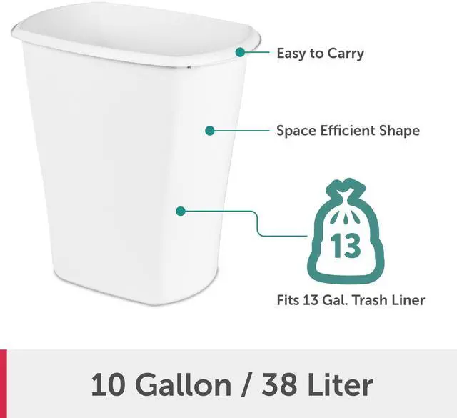 Main image of Sterilite Large Kitchen Trash Can, 10 Gallon Plastic Garbage Bin with No Lid, White