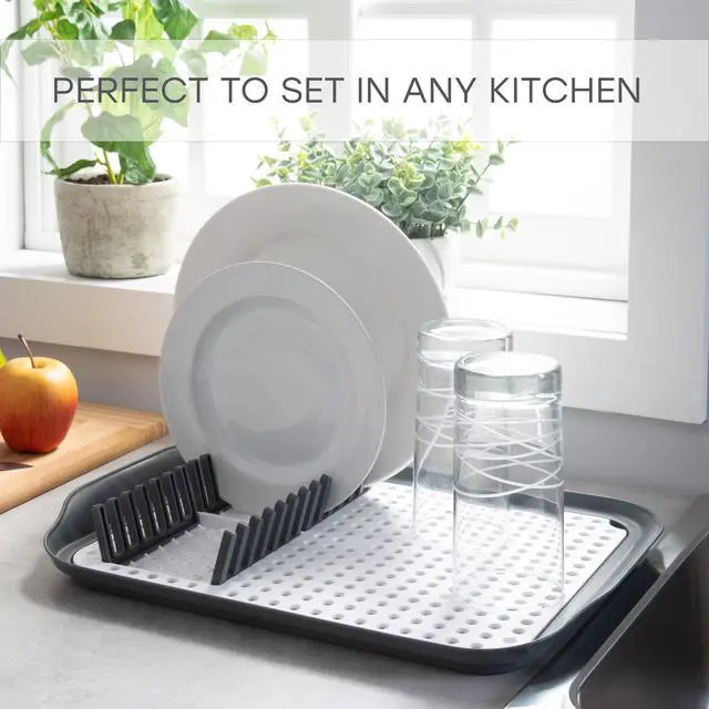 Alt view image 5 of 6 - Kitchen Details 2 Tone Self Draining Dish Rack 16" L, Gray