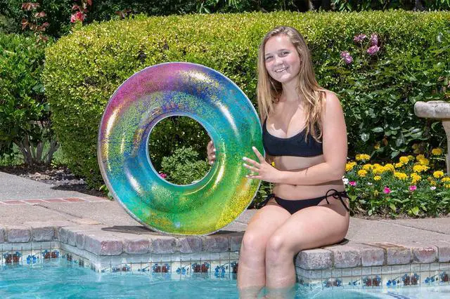 Alt view image 3 of 7 - Poolmaster Rainbow Glitter Tube - Inflatable Swimming Pool Float