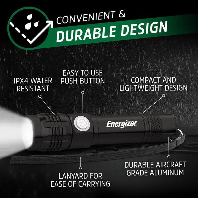 Alt view image 7 of 7 - Energizer LED Rechargeable Flashlight - 350 Lumens with USB Cable, Durable Metal Light for Camping, Emergency, Running & Hunting
