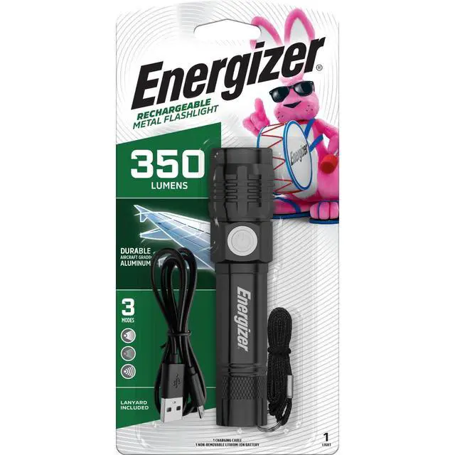 Alt view image 4 of 7 - Energizer LED Rechargeable Flashlight - 350 Lumens with USB Cable, Durable Metal Light for Camping, Emergency, Running & Hunting