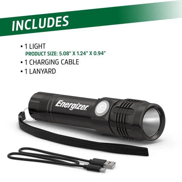 Alt view image 2 of 7 - Energizer LED Rechargeable Flashlight - 350 Lumens with USB Cable, Durable Metal Light for Camping, Emergency, Running & Hunting