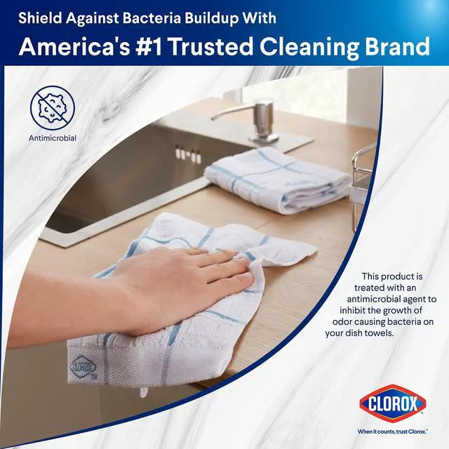 Alt view image 4 of 6 - (2 pack) Clorox Cotton Dish Cloths 2 Pack, Absorbent for Cooking, Drying Dishes, Cleaning - (12" x 12") Blue