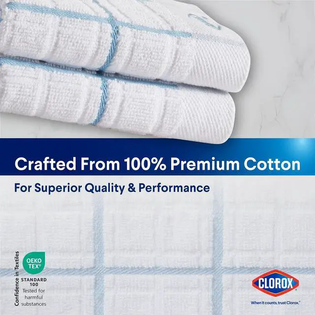 Alt view image 5 of 6 - (2 pack) Clorox Cotton Dish Cloths 2 Pack, Absorbent for Cooking, Drying Dishes, Cleaning - (12" x 12") Blue