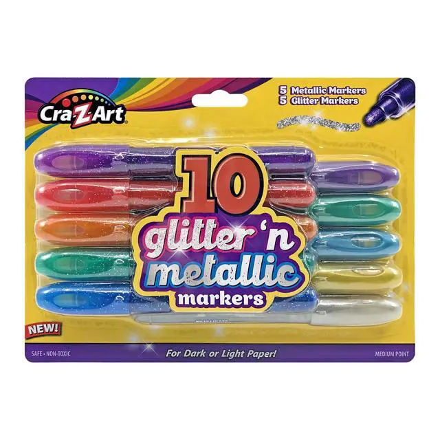 Alt view image 2 of 7 - Cra-Z-Art Glitter and Metallic Art Marker Set, 5 glitter and 5 metallic