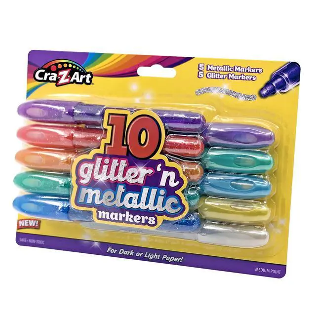 Alt view image 5 of 7 - Cra-Z-Art Glitter and Metallic Art Marker Set, 5 glitter and 5 metallic