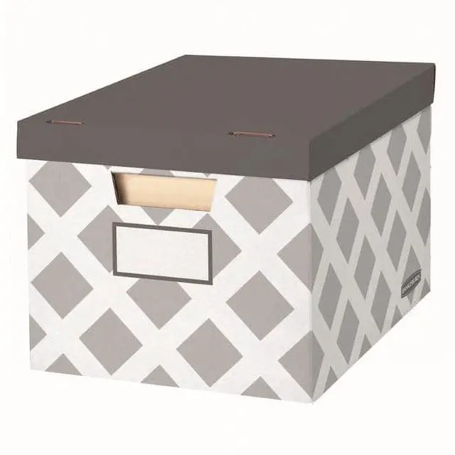 Alt view image 2 of 7 - Bankers Box 3-Count Decorative, Letter/Legal File Box, Grey, Diamond Design with Grey Lid