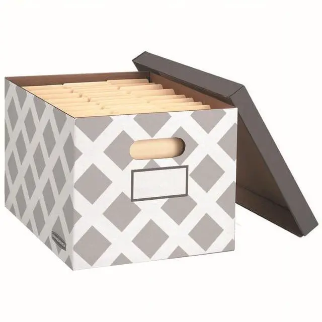 Main image of Bankers Box 3-Count Decorative, Letter/Legal File Box, Grey, Diamond Design with Grey Lid