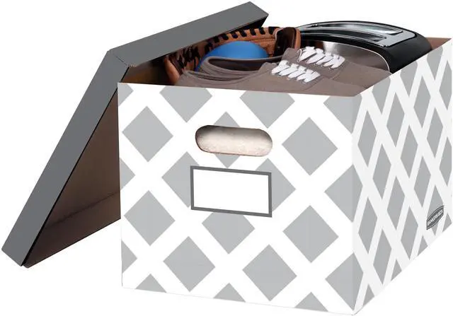 Alt view image 6 of 7 - Bankers Box 3-Count Decorative, Letter/Legal File Box, Grey, Diamond Design with Grey Lid