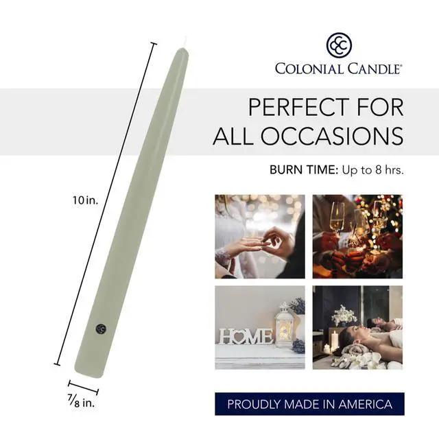 Alt view image 6 of 6 - Colonial Candle Unscented Taper Candle - Bayberry - 10 inch - Dripless - 8 hr Burn - Pack of 2