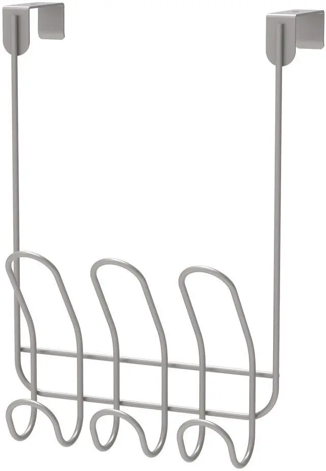 Alt view image 3 of 5 - Mainstays Over-the-Door 3-Hook Rack, Hanging Storage for Towels, Robes, No Drilling, Satin Nickel