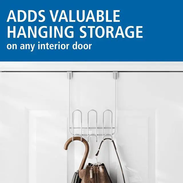 Alt view image 5 of 5 - Mainstays Over-the-Door 3-Hook Rack, Hanging Storage for Towels, Robes, No Drilling, Satin Nickel