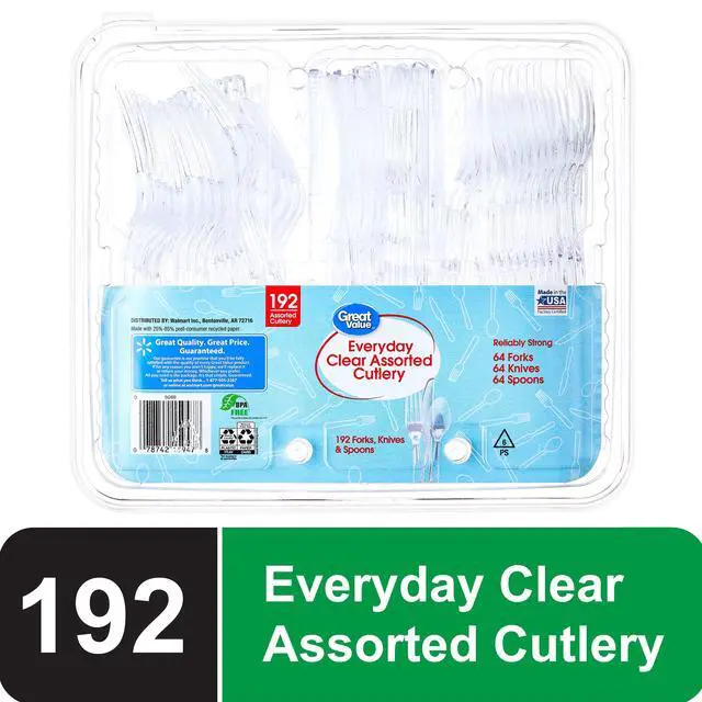 Alt view image 7 of 7 - Great Value Clear Plastic Assorted Cutlery, 192 Count