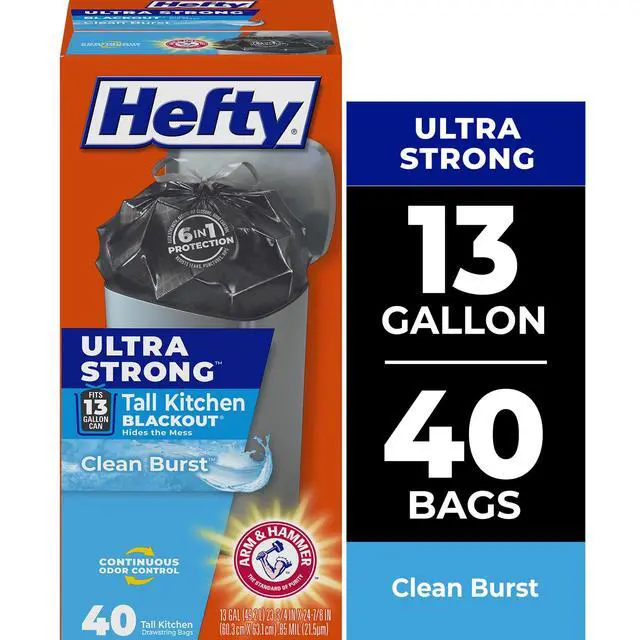 Alt view image 4 of 7 - Hefty Ultra Strong 13 Gallon Trash Bags, Tall Kitchen Trash Bags, Blackout, Clean Burst Scent, 40 Bags