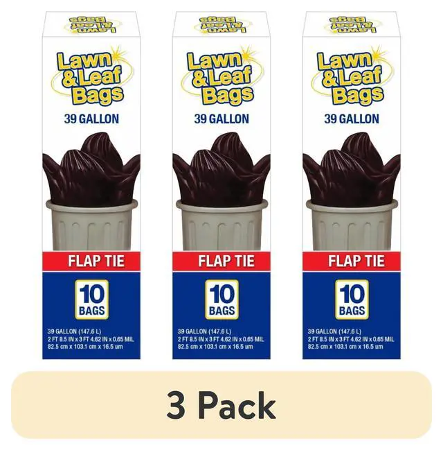 Alt view image 3 of 7 - (3 pack) Basic Lawn & Leaf Trash Bags, Flap Tie, 39 Gallon, 10 Bags