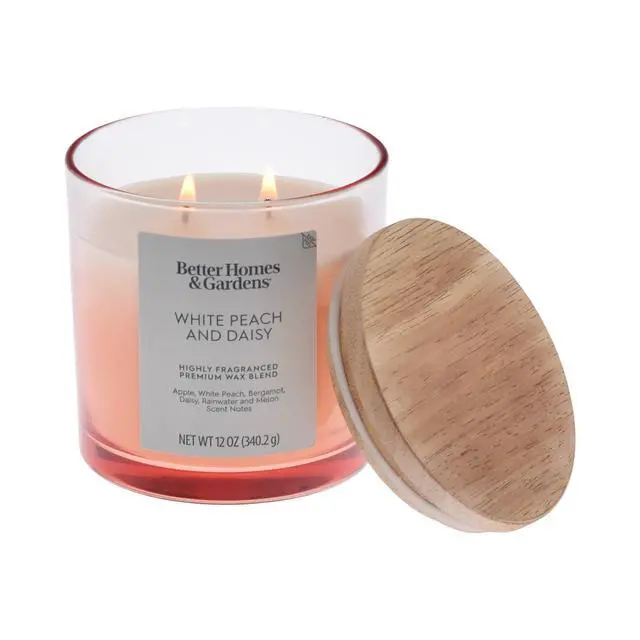 Alt view image 5 of 5 - Better Homes & Gardens White Peach & Daisy Scented 2-Wick Ombre Jar Candle, 12 oz