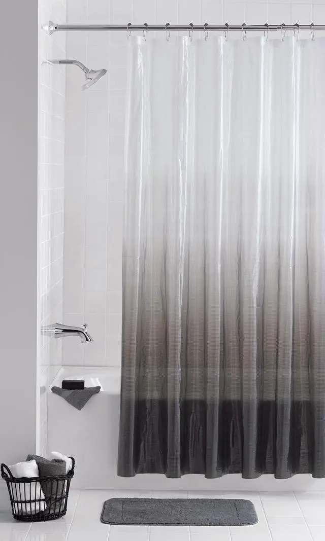 Main image of Mainstays Eco-friendly Waterproof Recycled PEVA Dip Dye Black Ombre Shower Curtain Set with Hooks - 12 Hooks