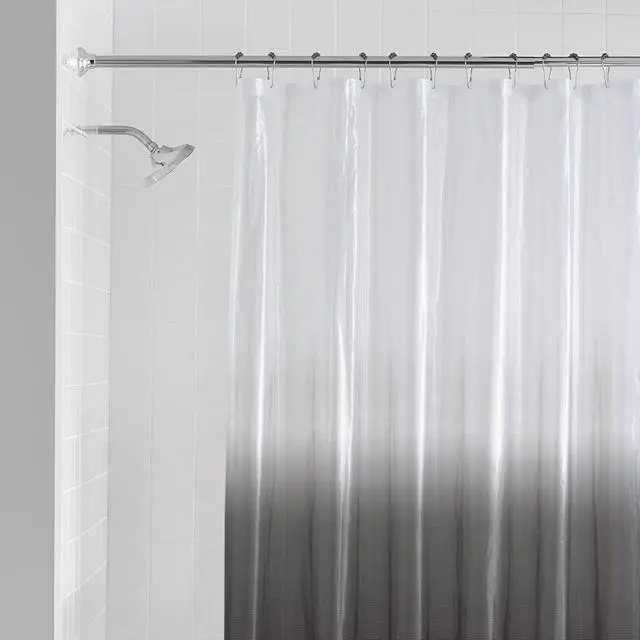 Alt view image 5 of 6 - Mainstays Eco-friendly Waterproof Recycled PEVA Dip Dye Black Ombre Shower Curtain Set with Hooks - 12 Hooks