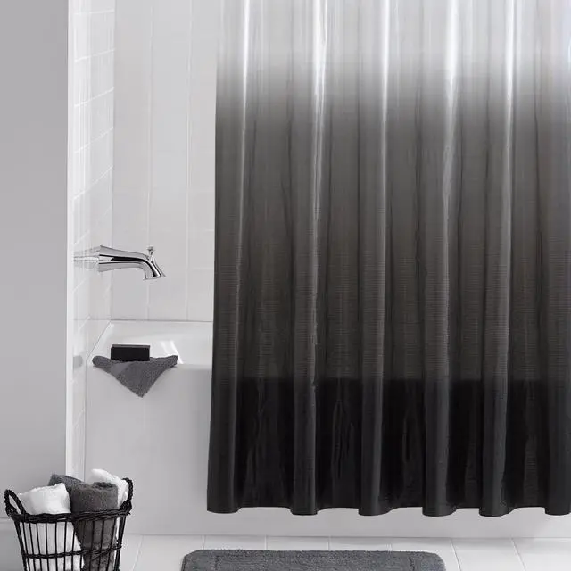 Alt view image 4 of 6 - Mainstays Eco-friendly Waterproof Recycled PEVA Dip Dye Black Ombre Shower Curtain Set with Hooks - 12 Hooks