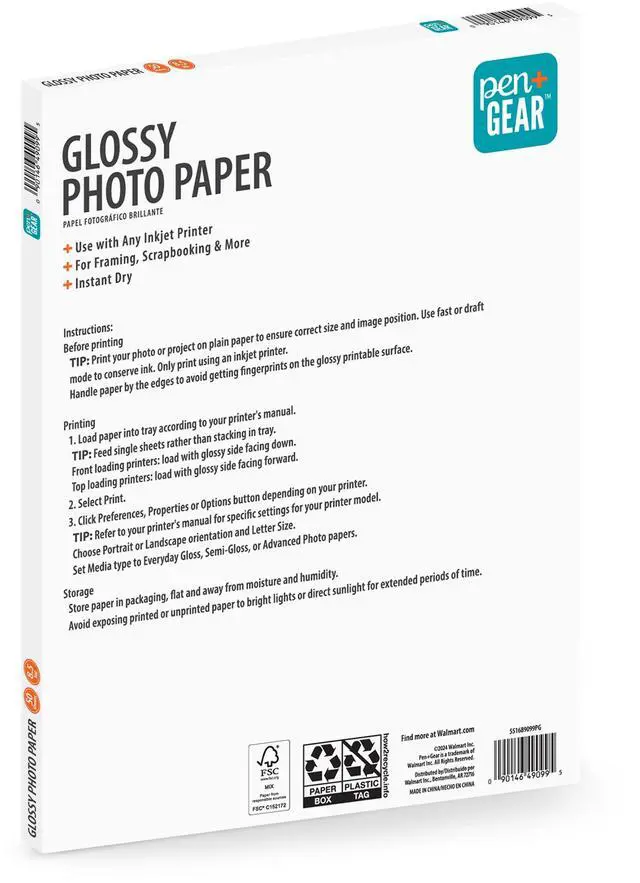 Main image of Pen+Gear White Glossy Inkjet Photo Paper, 8.5" x 11", 8.5 Mil, 50 Sheets, New