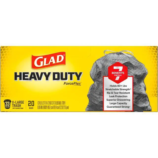 Alt view image 2 of 6 - Glad Heavy Duty ForceFlex 33-Gallon Drawstring X-Large Black Trash Bags, 20 Bags