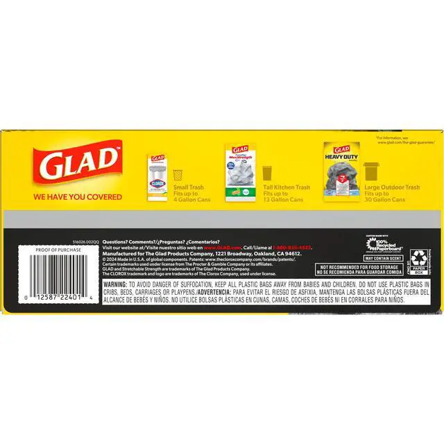 Alt view image 5 of 6 - Glad Heavy Duty ForceFlex 33-Gallon Drawstring X-Large Black Trash Bags, 20 Bags