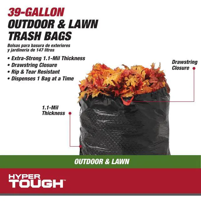 Alt view image 4 of 6 - Hyper Tough 39-Gallon Drawstring Outdoor & Lawn Trash Bags, 1.1 mil, 30 Bags