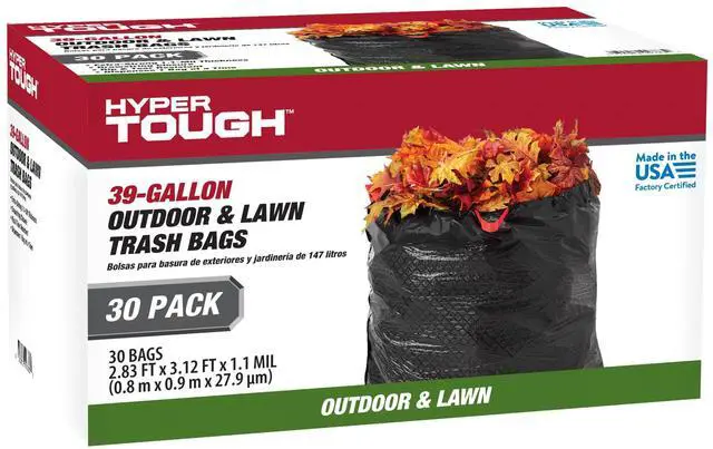 Main image of Hyper Tough 39-Gallon Drawstring Outdoor & Lawn Trash Bags, 1.1 mil, 30 Bags