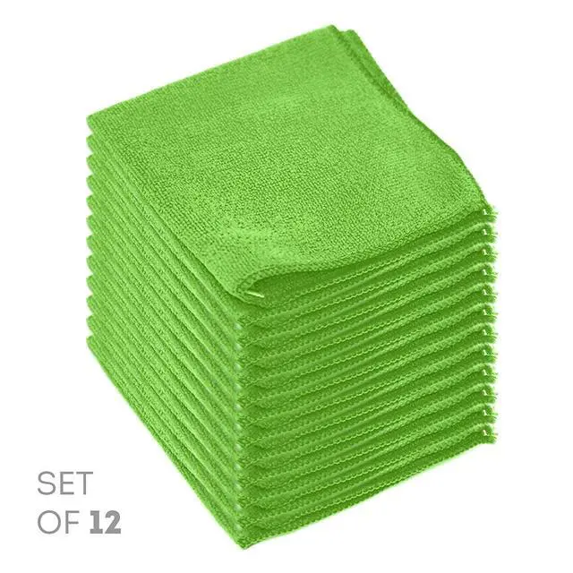 Main image of Etienne Alair Super Soft Microfiber Cleaning Cloth - Set of 12 Green Washcloths - 12 x 12 Inches