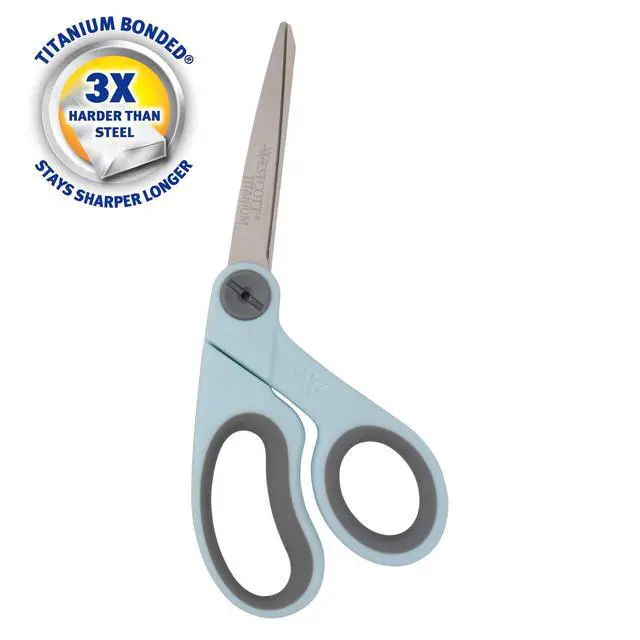 Alt view image 4 of 5 - Westcott 8" Titanium Bonded Fabric Sewing Scissors, Adjustable Glide, Bent Handle, Blue, 1-Count