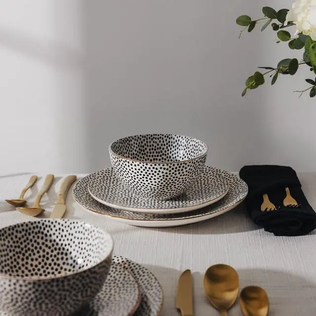 Alt view image 3 of 5 - Thyme & Table Dot Ceramic Dinner Plate Black and White