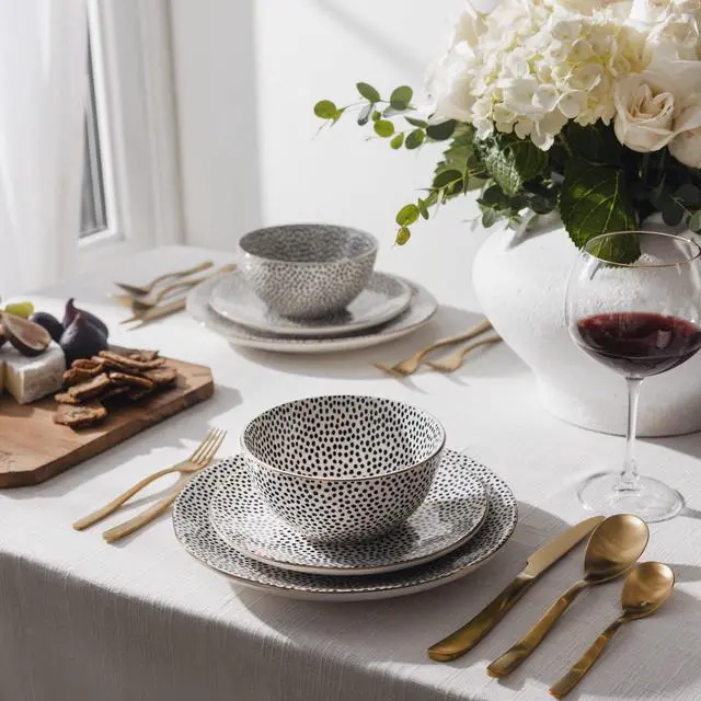 Main image of Thyme & Table Dot Ceramic Dinner Plate Black and White