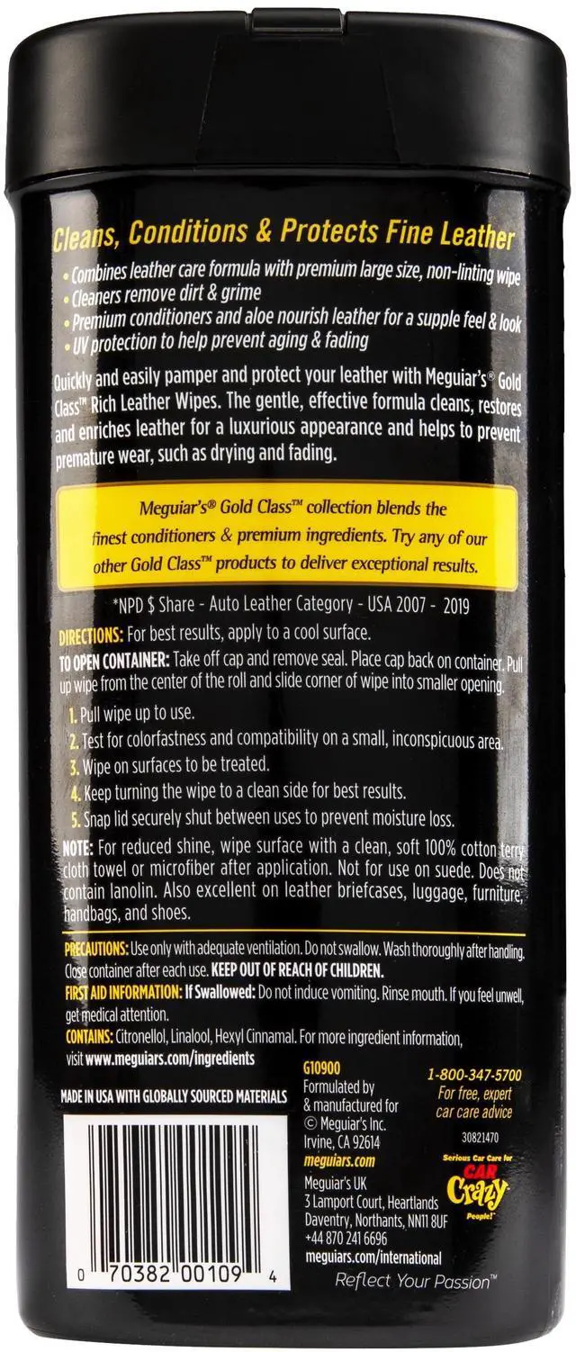 Alt view image 2 of 7 - Meguiar's Gold Class Rich Leather Cleaner & Conditioner Wipes, 30 Wipes