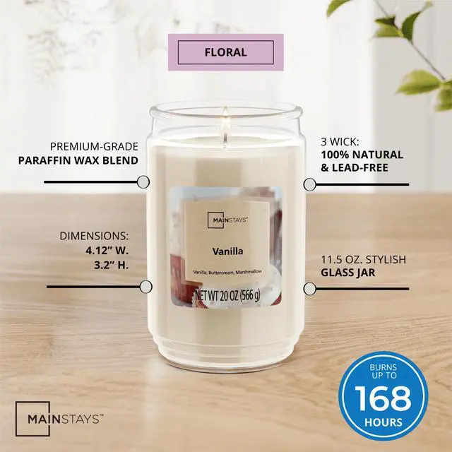 Alt view image 2 of 6 - Mainstays Vanilla Single-Wick Scented Glass Jar Candle, 20 oz
