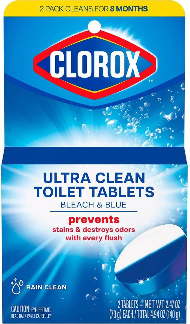 Alt view image 3 of 6 - Clorox Bleach and Blue Toilet Bowl Cleaner Tablets, Rain Clean, 2 Count