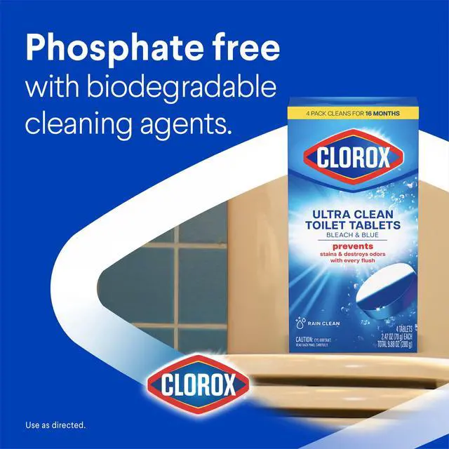 Alt view image 4 of 6 - Clorox Bleach and Blue Toilet Bowl Cleaner Tablets, Rain Clean, 2 Count