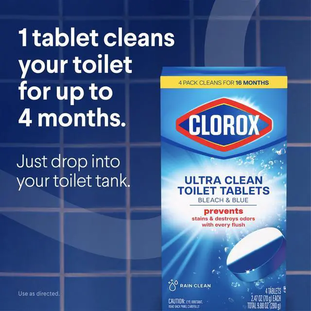 Alt view image 5 of 6 - Clorox Bleach and Blue Toilet Bowl Cleaner Tablets, Rain Clean, 2 Count