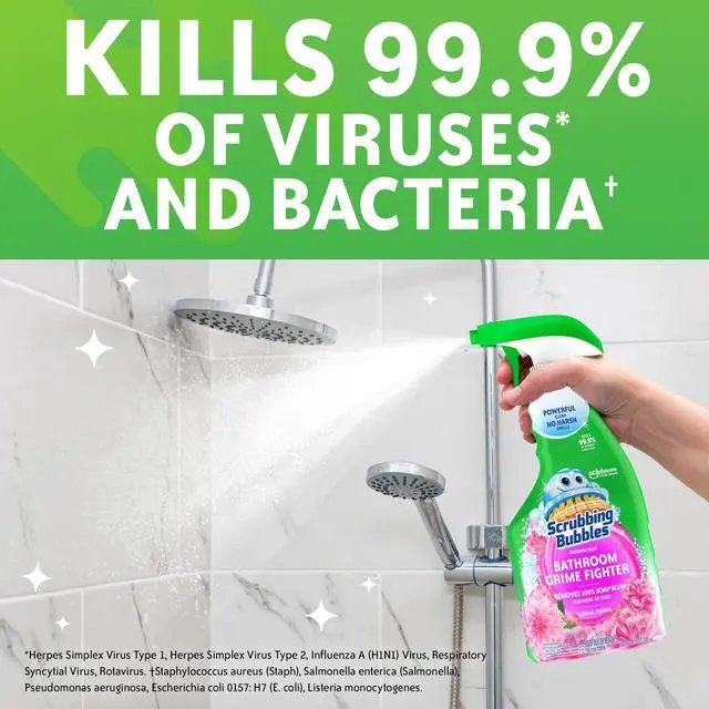 Alt view image 5 of 6 - Scrubbing Bubbles Disinfectant Bathroom Shower & Tub Cleaner Grime Fighter Spray, Floral Fusion, 32 oz