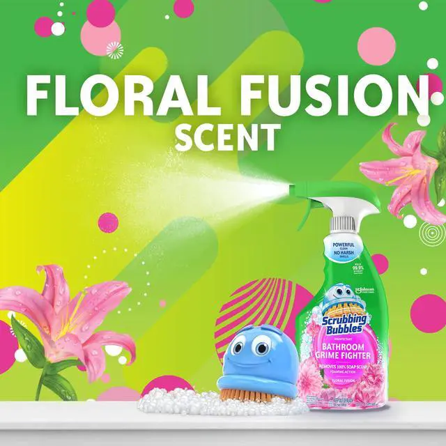 Alt view image 2 of 6 - Scrubbing Bubbles Disinfectant Bathroom Shower & Tub Cleaner Grime Fighter Spray, Floral Fusion, 32 oz