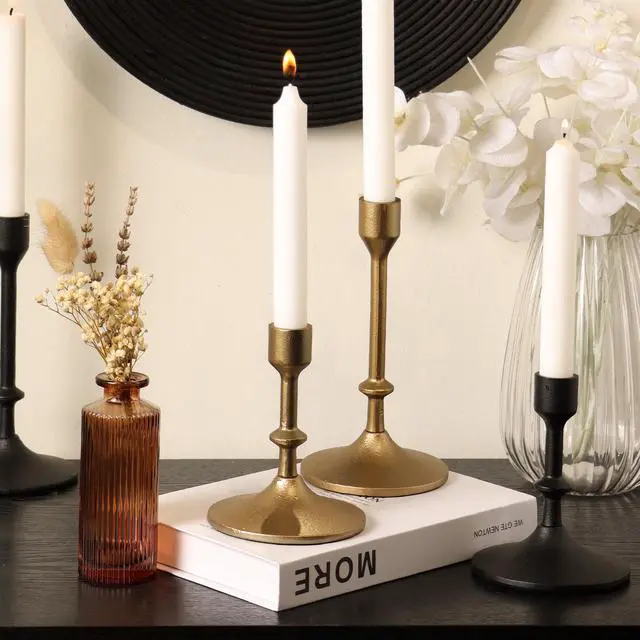 Alt view image 2 of 6 - Better Homes & Gardens Gold Cast Iron Taper Candle Holder, 5.3", Medium