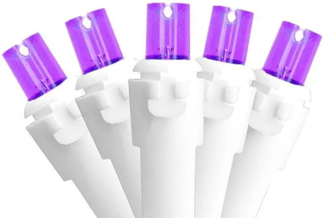 Main image of Set of 50 Purple LED Wide Angle Christmas Lights on White Wire