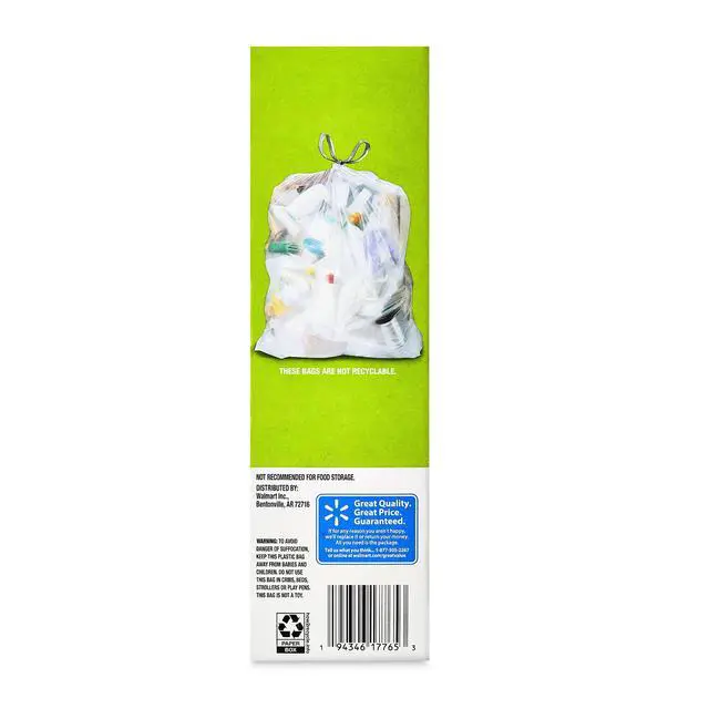 Alt view image 7 of 7 - (3 pack) Great Value Clear Drawstring Tall Kitchen Bags, 13 gal, Unscented, 20 Bags