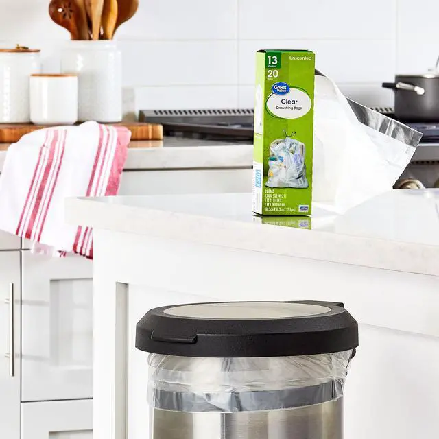 Alt view image 6 of 7 - (3 pack) Great Value Clear Drawstring Tall Kitchen Bags, 13 gal, Unscented, 20 Bags