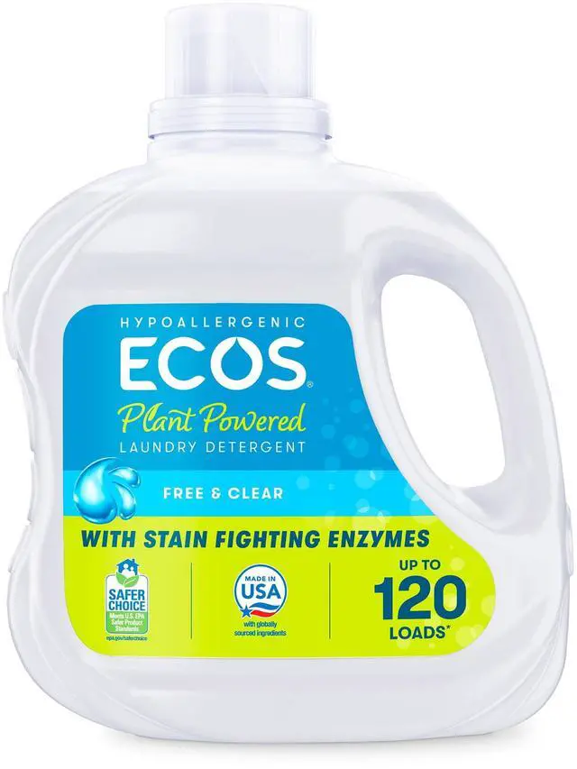 Main image of ECOS Hypoallergenic Liquid Laundry Detergent for Sensitive Skin, Free & Clear, 120 Loads, 110oz