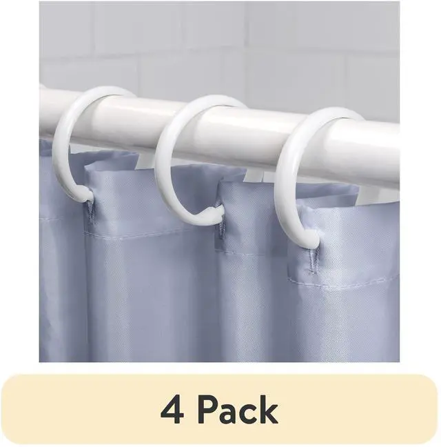 Main image of (4 pack) Mainstays White Plastic Durable O-Shaped Shower Curtain Ring Hooks, 12 Count